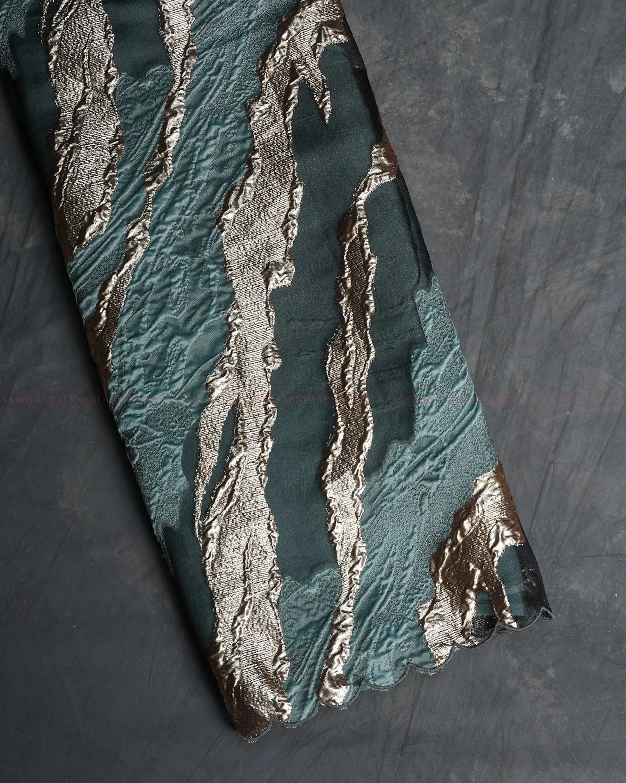 Green Turkish Organza Saree with Embroidered Blouse and Crepe Pleats