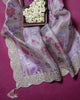 Pink Gold Tissue Organza Saree with Digital Floral Print and Sequin Border