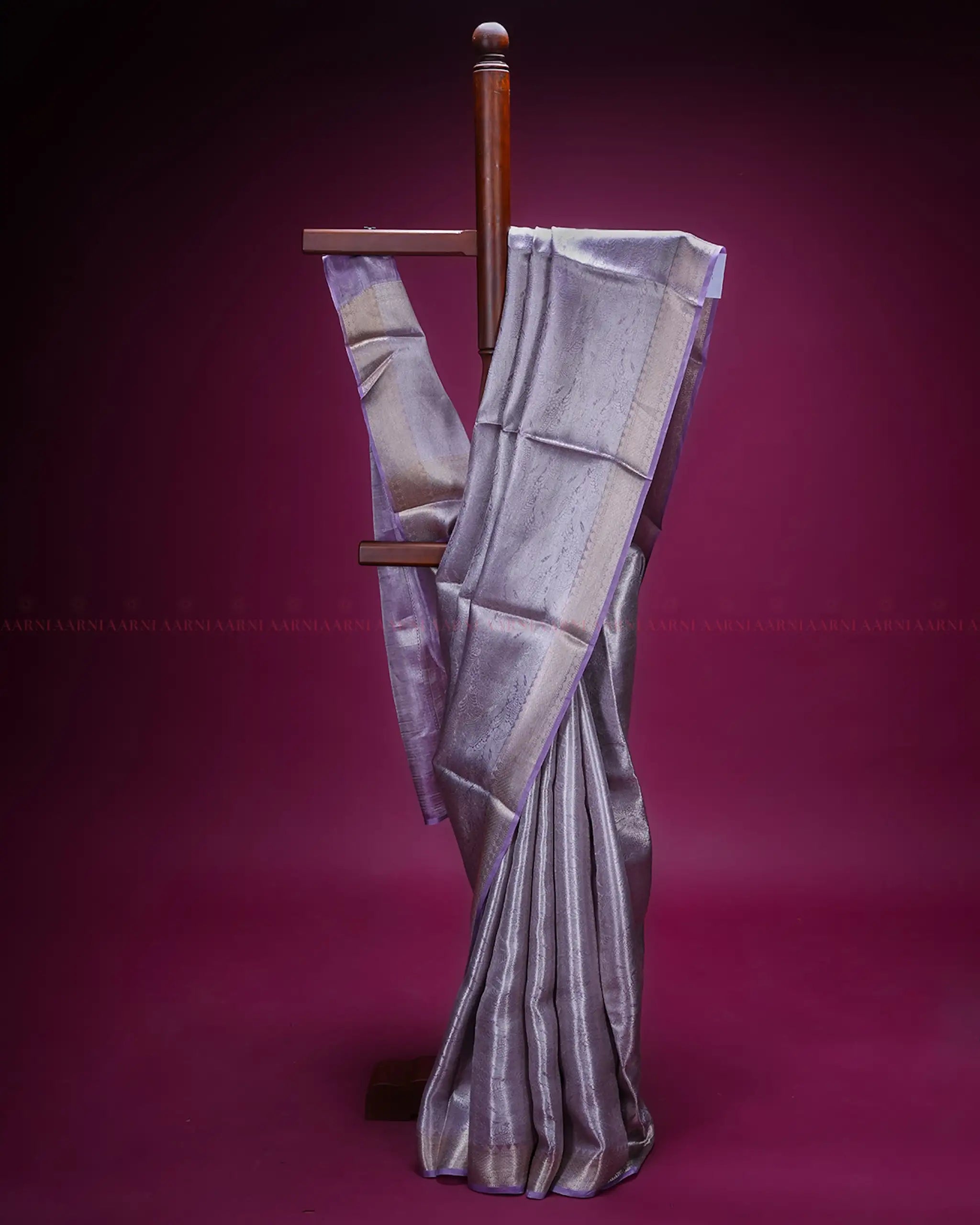 Purple Banarasi Tissue Silk Saree with Gold Border and Brocade Weave