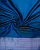 Blue Mashru Silk Saree with Silver Buttis and Contrast Piping