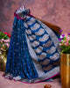 Blue Mashru Silk Saree with Silver Buttis and Contrast Piping
