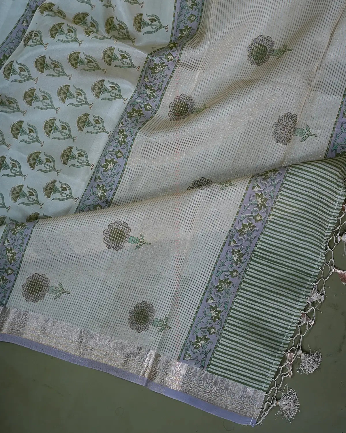 Cream Banarasi Silk Saree