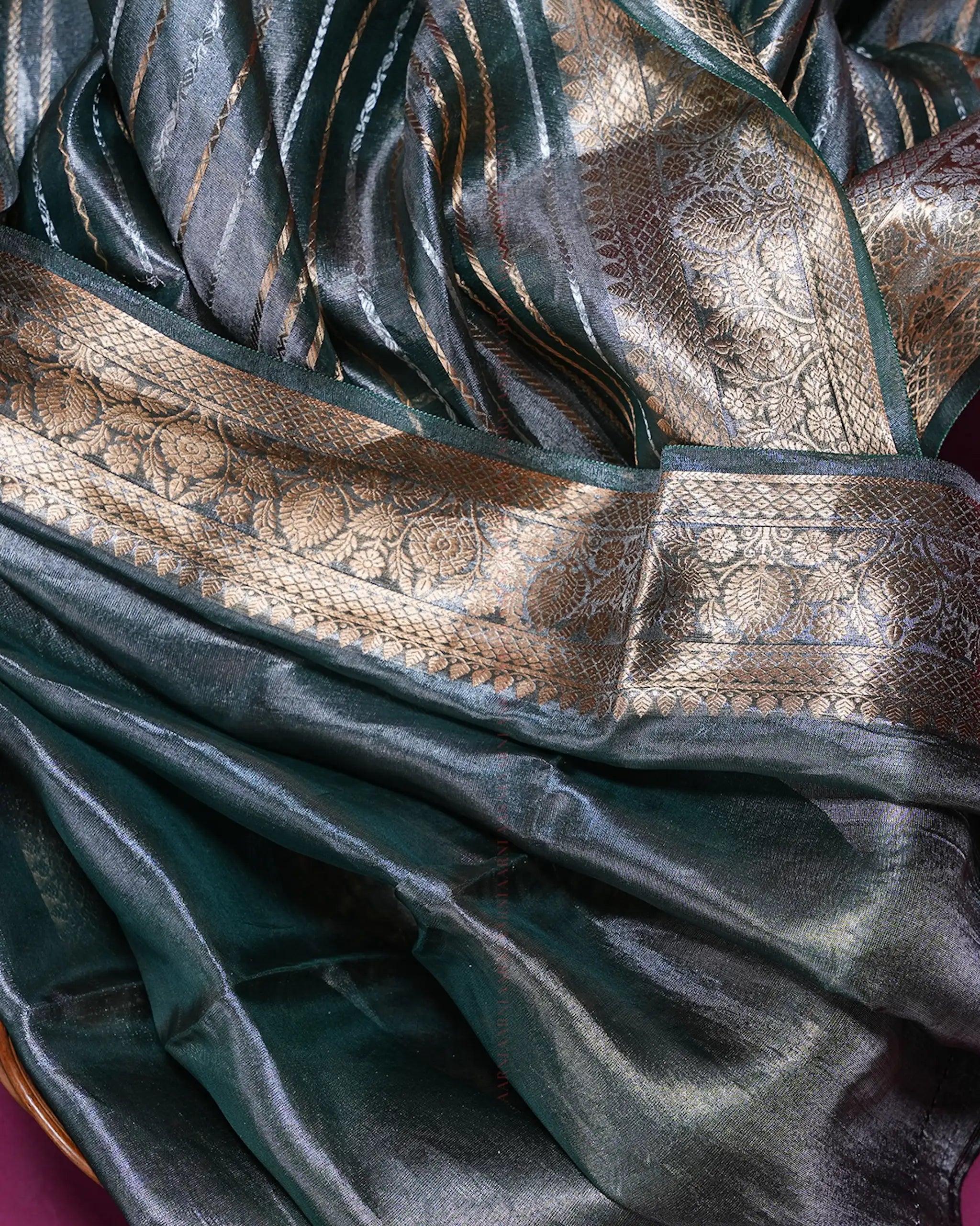 Green Banarasi Tissue Silk Saree with Gold Border and Brocade Blouse