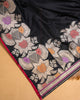 Black Banarasi Silk Saree with Silver Floral Meenakari Border