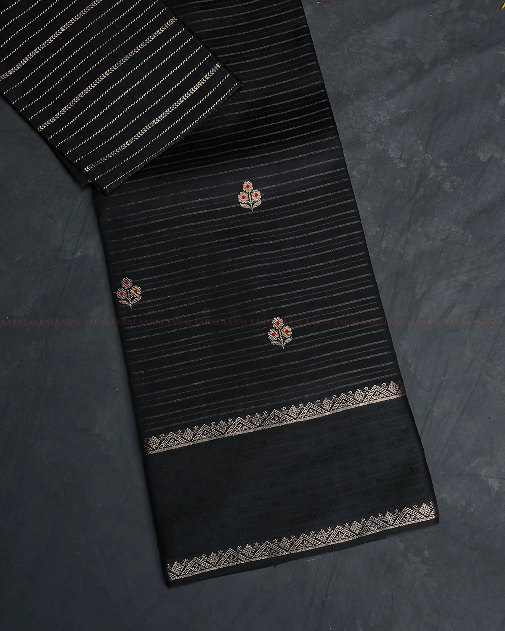 Black Banarasi Silk Saree with Red Meenakari Motifs