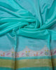 Soft Aqua Organza Saree with Gold and Silver Stripes