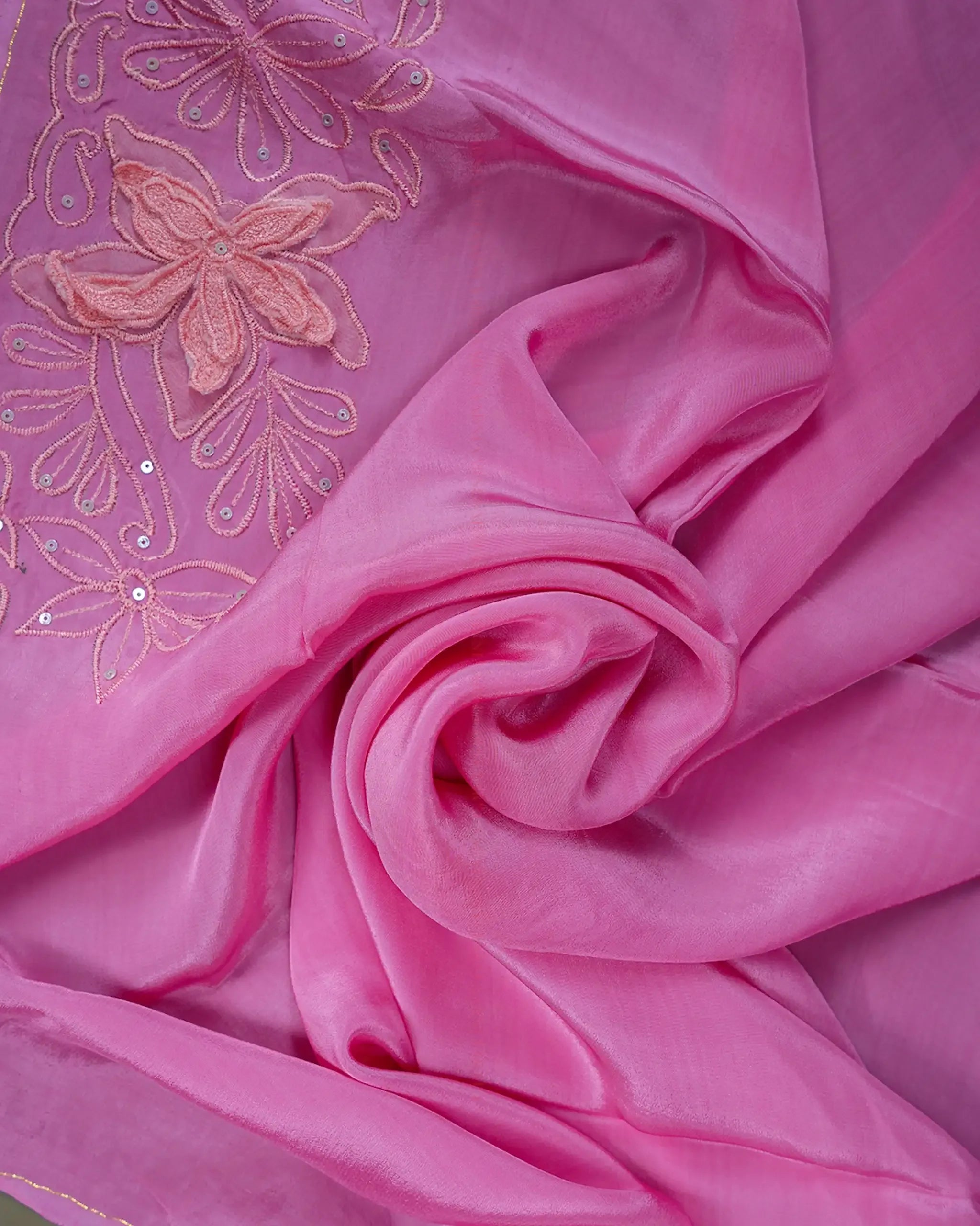 Pink Organza Saree - Aarni Clothing - A Destination for Handpicked Ethnic Wear