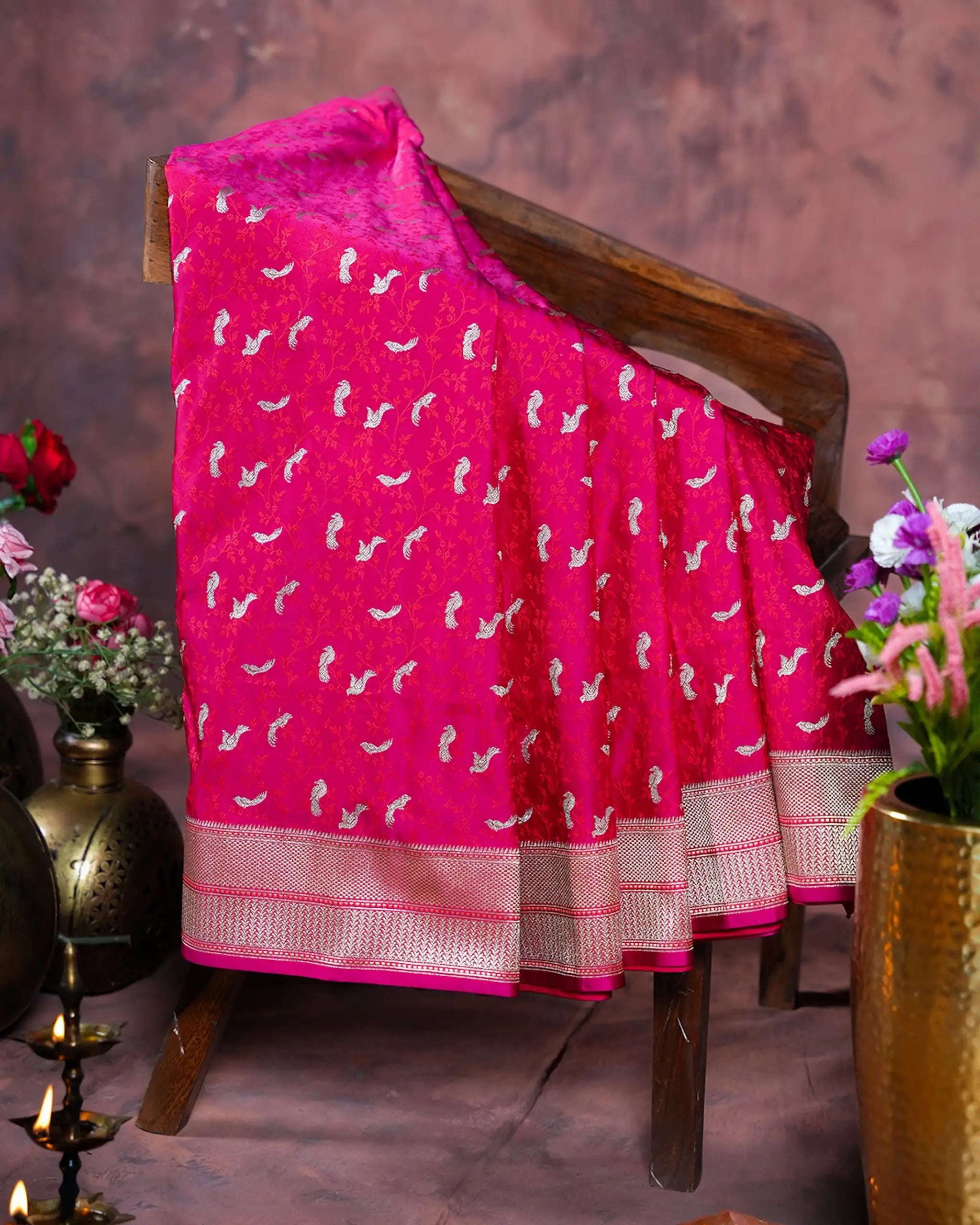 Pink Mashru Silk Saree with Silver Zari Border