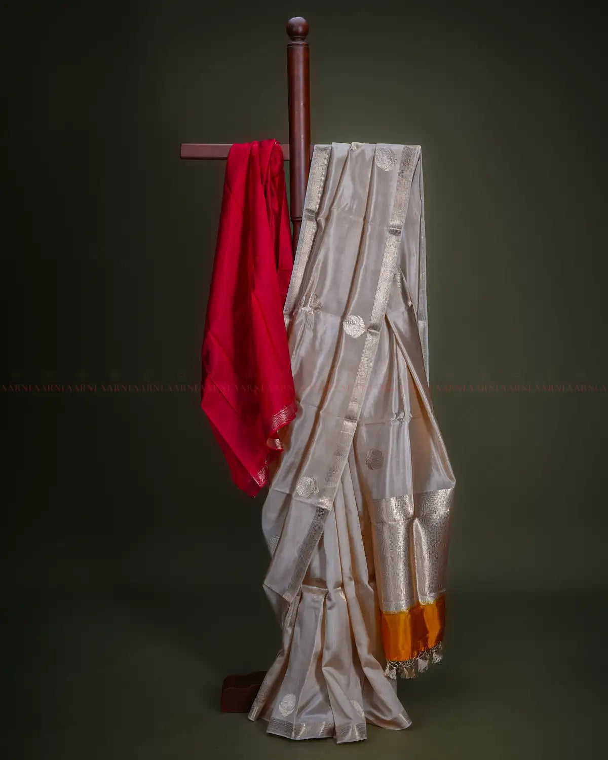 Cream Banarasi Silk Saree