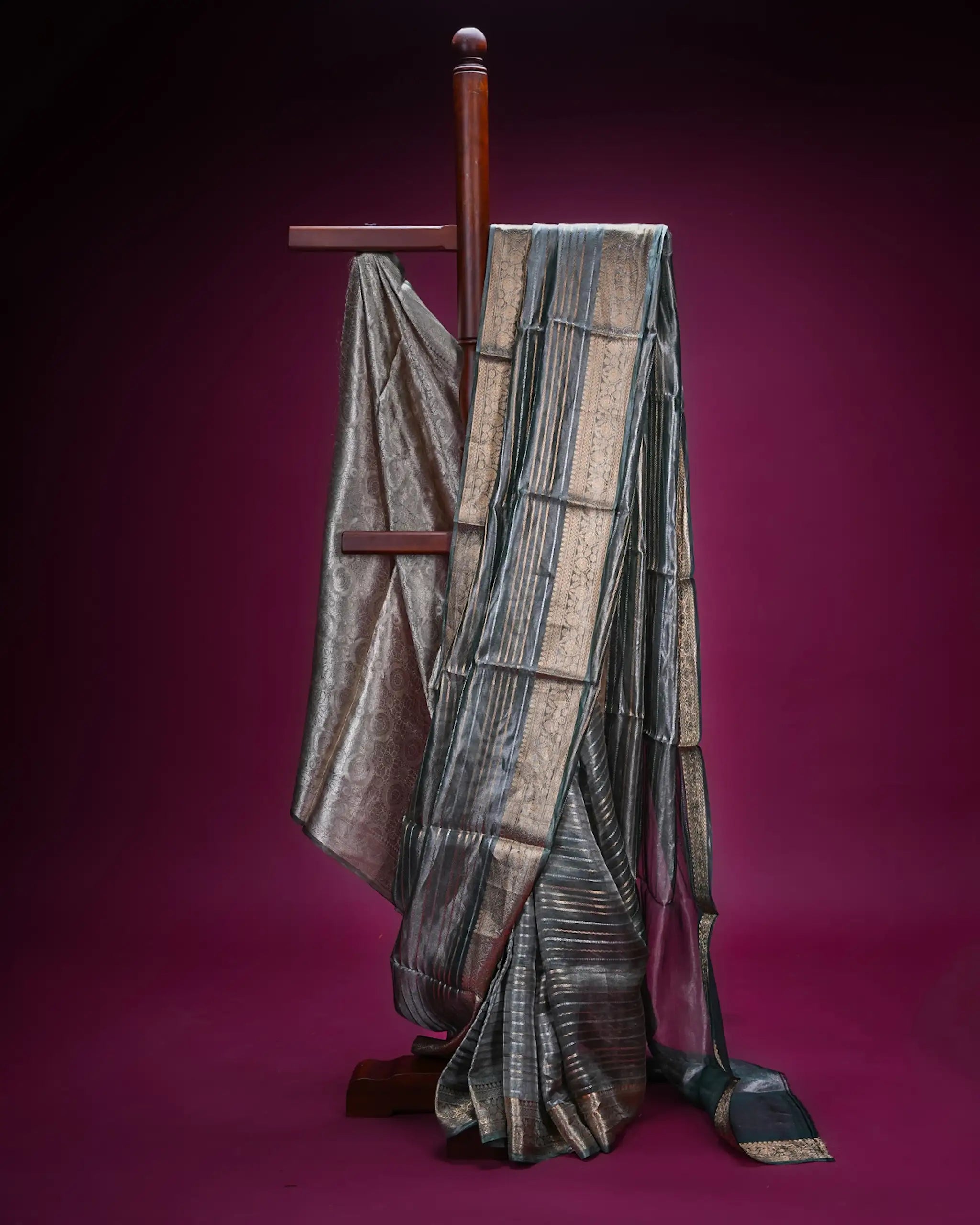 Green Banarasi Tissue Silk Saree with Gold Border and Brocade Blouse