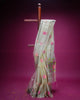 Light Green Jamdani Saree with Floral Butis and Gold Patti Border