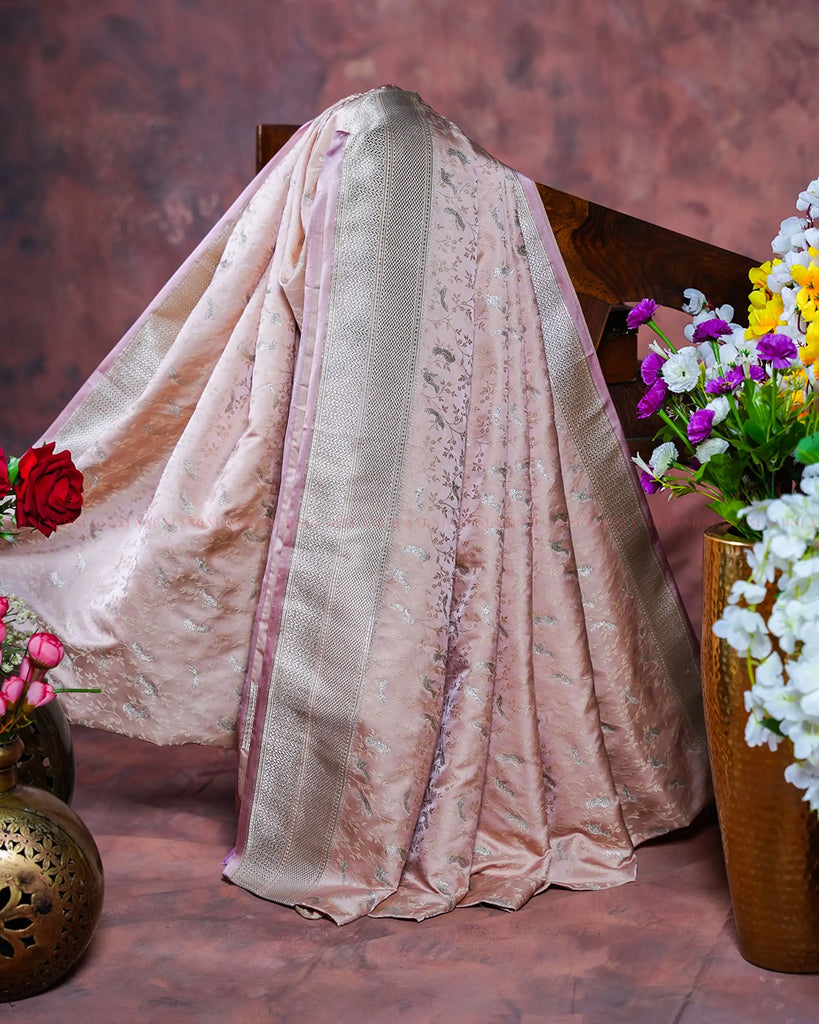 Blush Pink Mashru Silk Saree with Silver Zari Weave