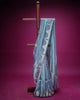 Blue Tissue Organza Silk Saree with Silver Border and Meenakari Blouse