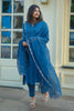 Blue A-Line Suit Set with Sequins and Zari Embroidery
