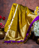 Green Banarasi Silk Saree with Gold Pallu and Purple Border