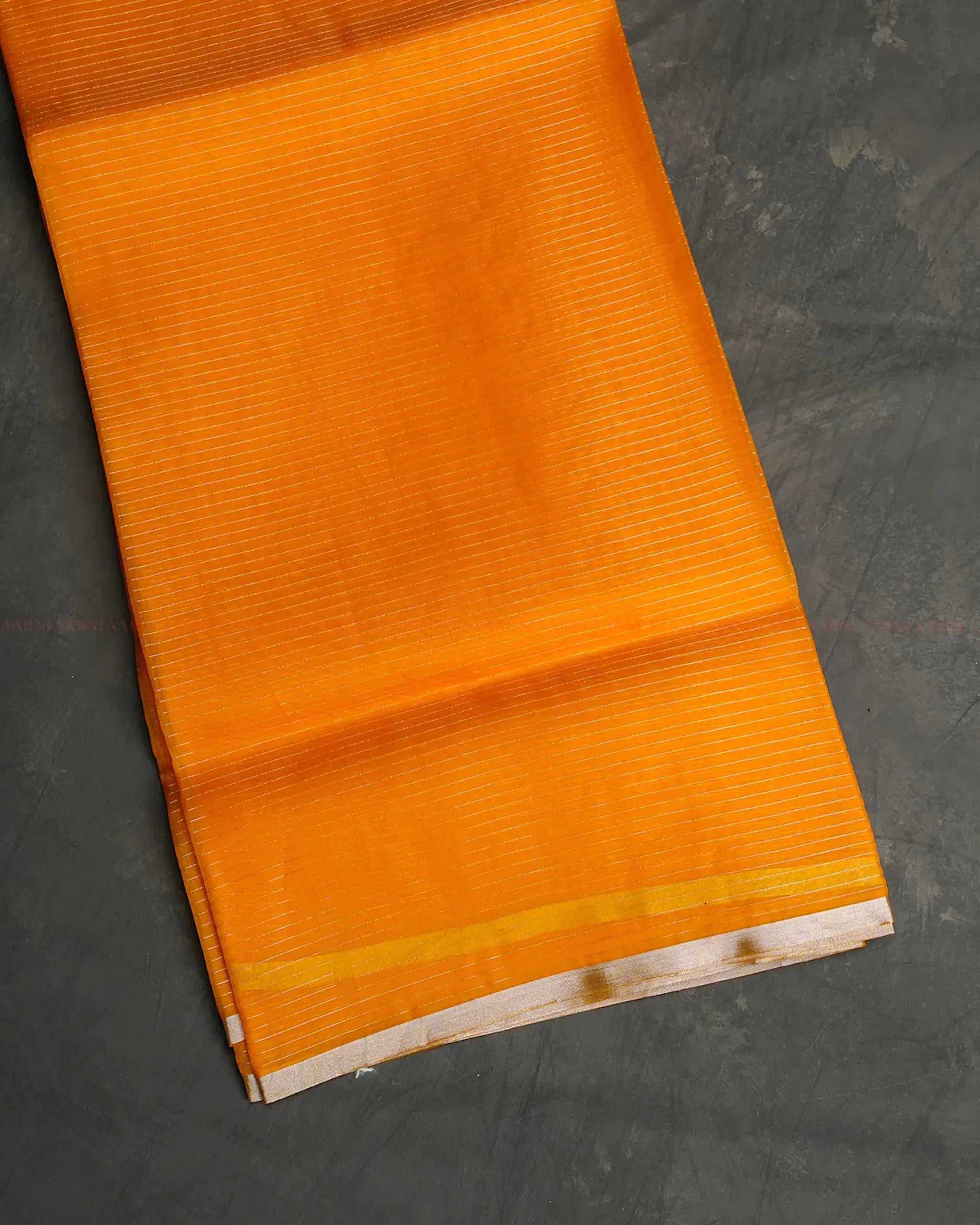 Yellow Banarasi Organza Saree with Gold Stripes - Aarni Clothing - A Destination for Handpicked Ethnic Wear