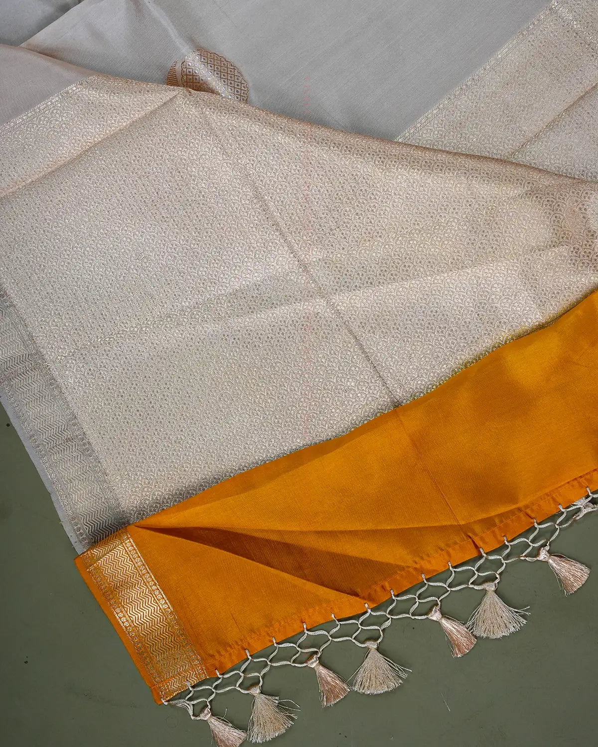 Cream Banarasi Silk Saree