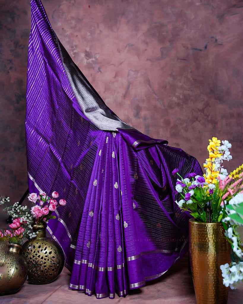 Purple Banarasi Silk Saree with Meenakari Detailing and Gold Pallu