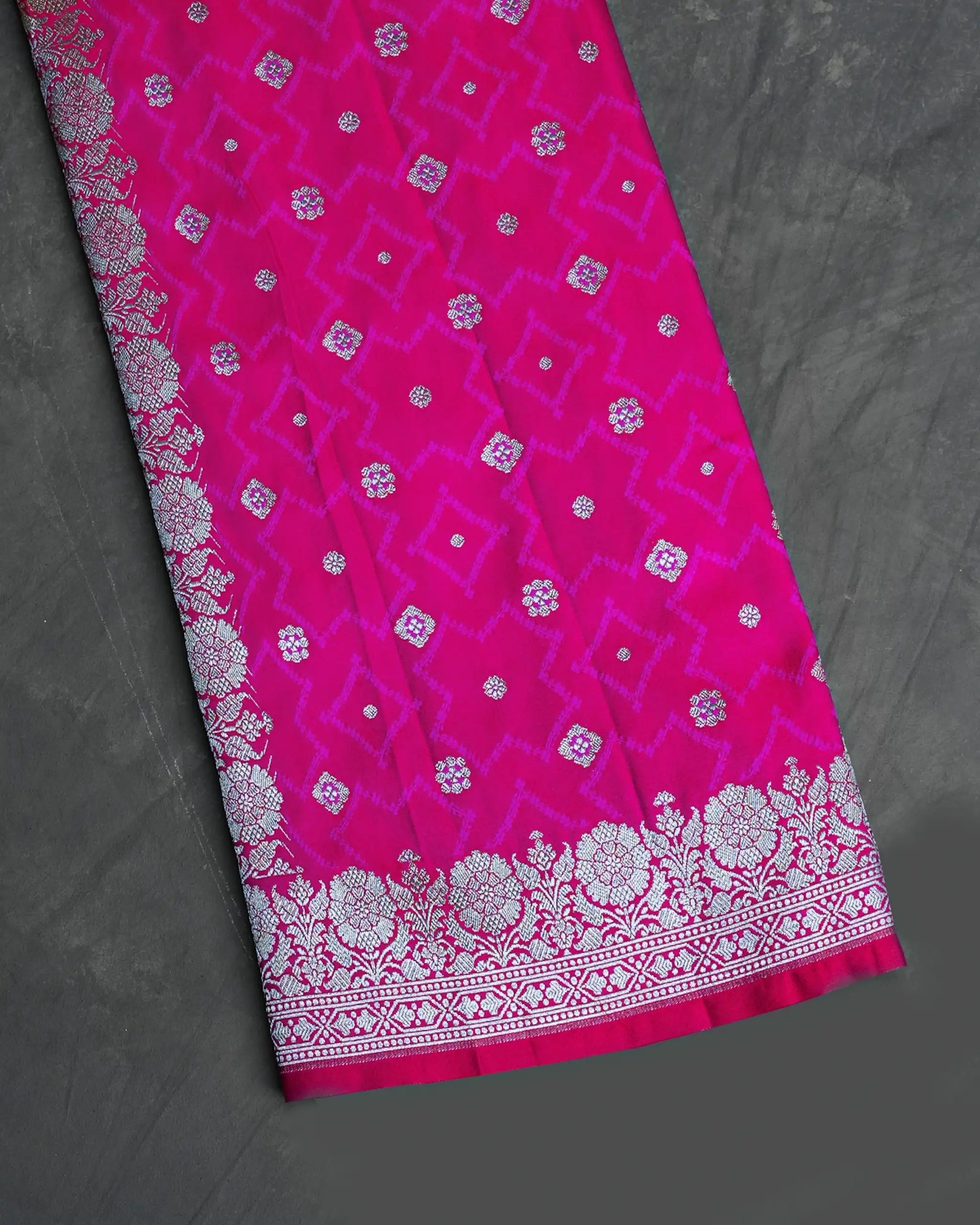 Pink Mashru Silk Saree with Floral and Geometric Weave