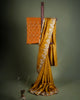 Yellow Tussar Silk Saree with Floral Pittan Embroidery and Ikkat Blouse