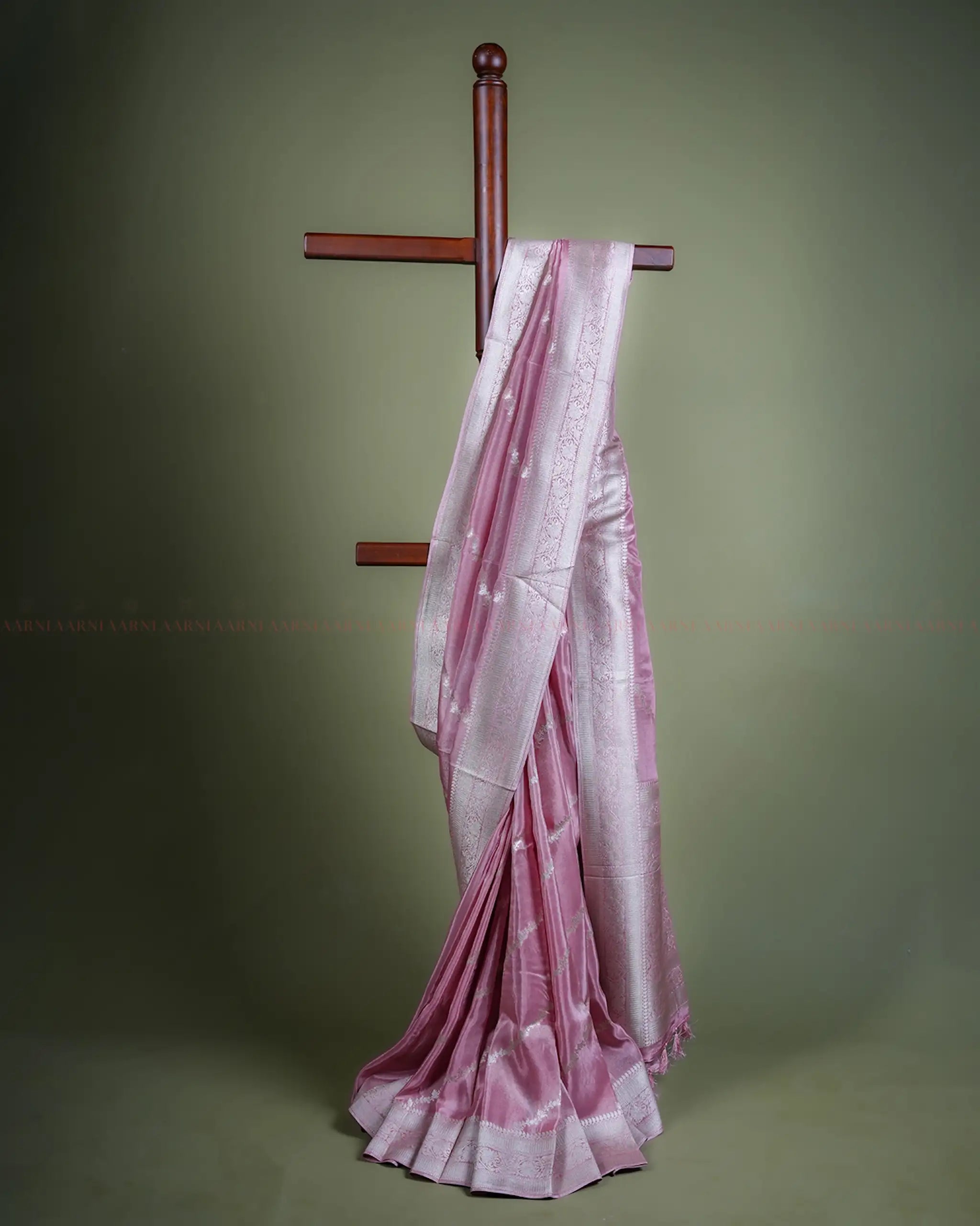 Pink Tissue Silk Banarasi Saree with Silver Floral Border