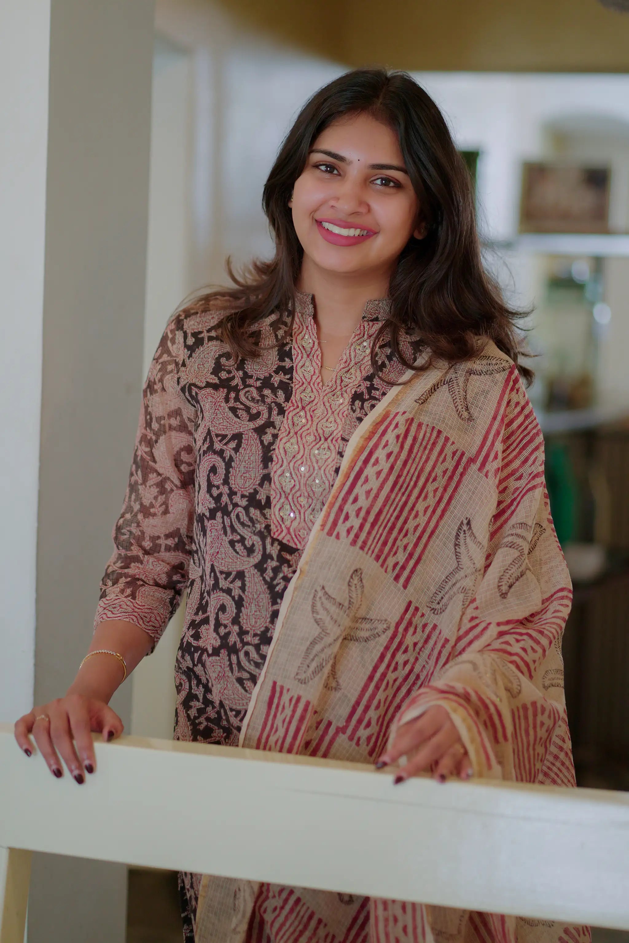 Beige Sequins Embroidered Kota Suit Set