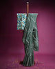 Green Kota Saree with Zari Embroidery and Floral Printed Blouse