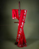 Red Banarasi Mashru Silk Saree with Pichwai-Inspired Border