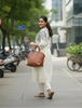 White Floral Embroidered Linen Blend Kurta Set