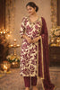 Beige Embroidered Digital Printed Silk Suit Set