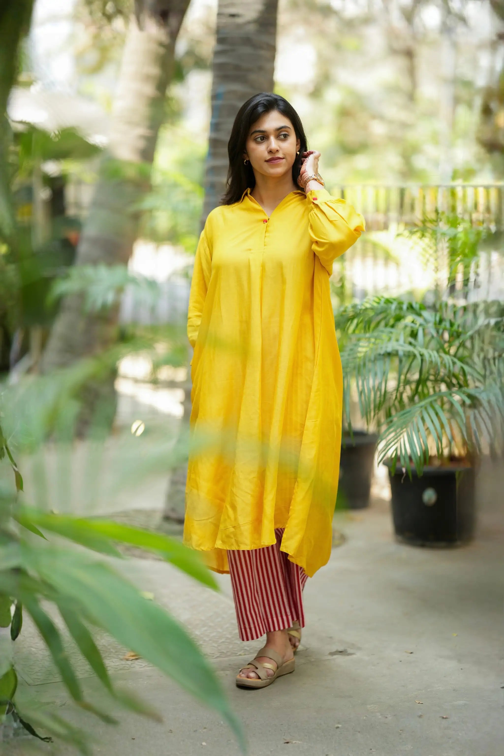 Yellow Viscose Linen Kurti Set