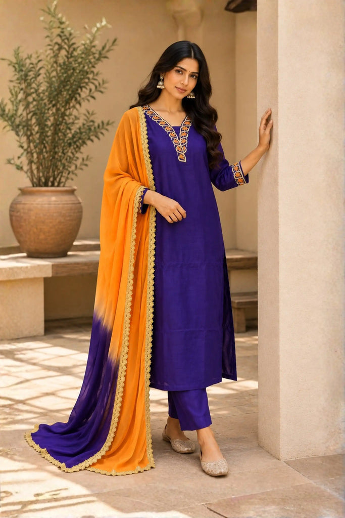 Purple Dola Silk Suit Set