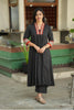 Black Printed Cotton A-line Kurti Set with Embroidered Yoke & Matching Pants