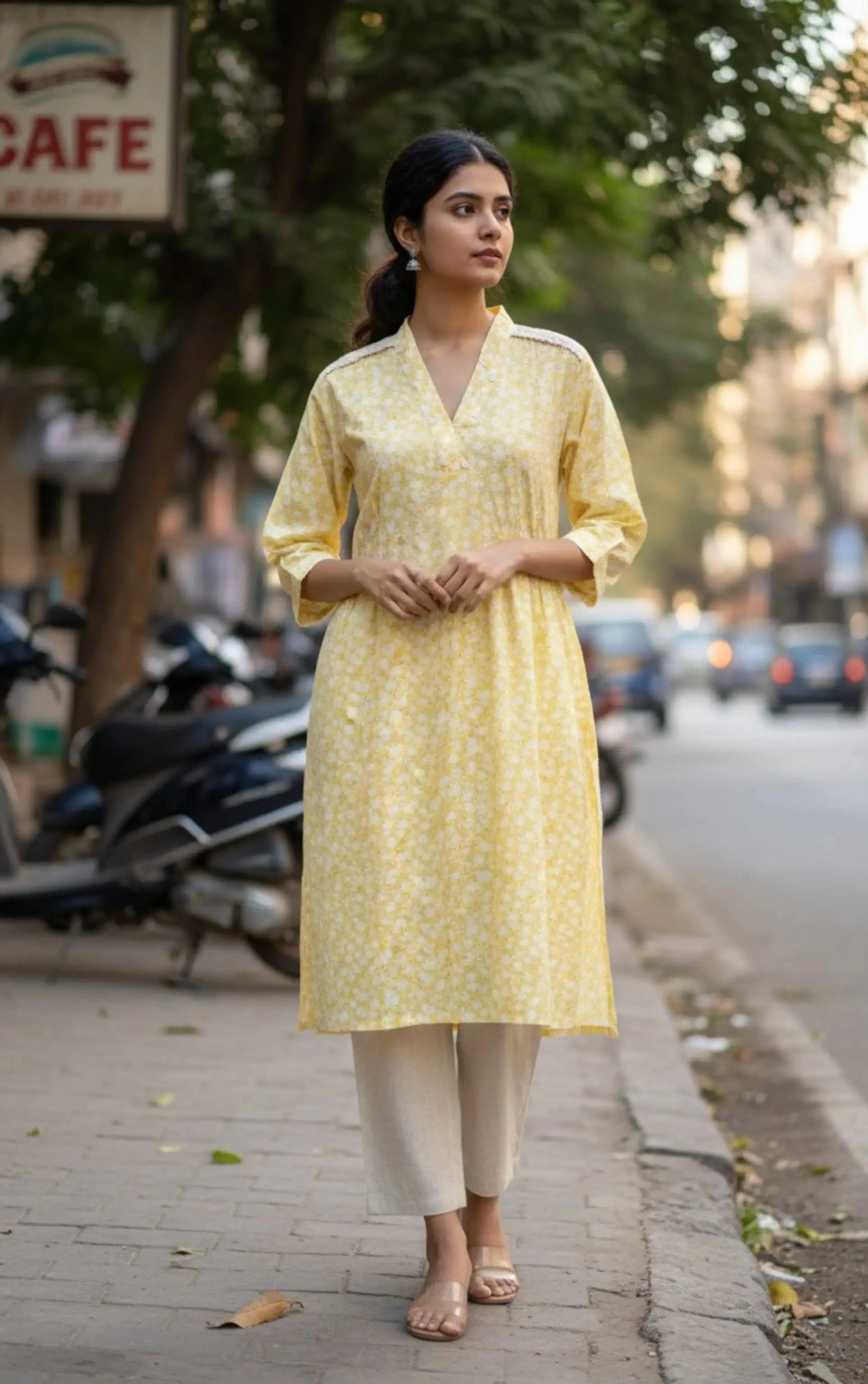 Yellow Digital Printed Cotton Kurta Set