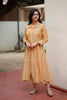Light Brown Floral Embroidered Overcoat Mul Chanderi Dress