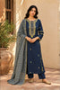 Blue Embroidered Dola Silk Kurti and Dupatta Set