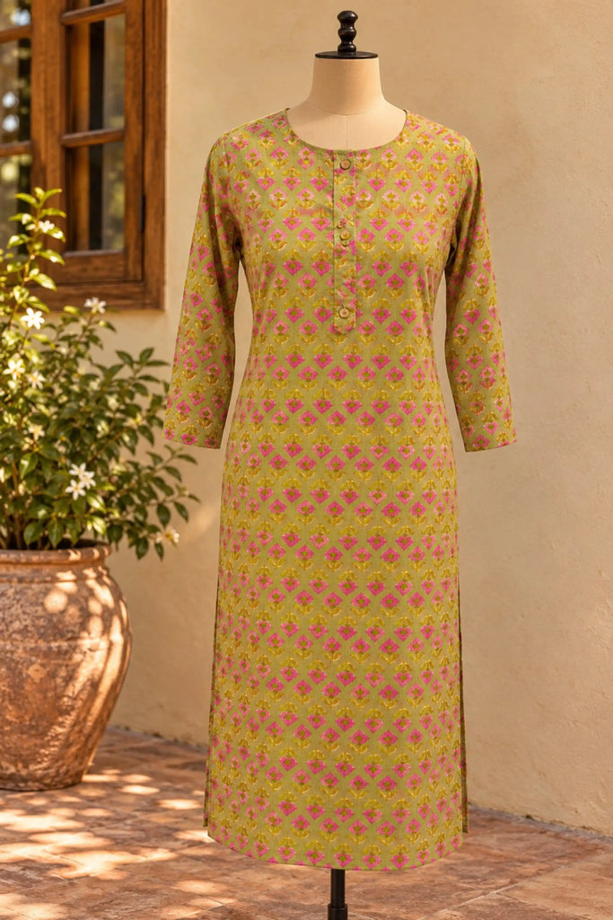 Mustard Hand Block Printed Kurthi