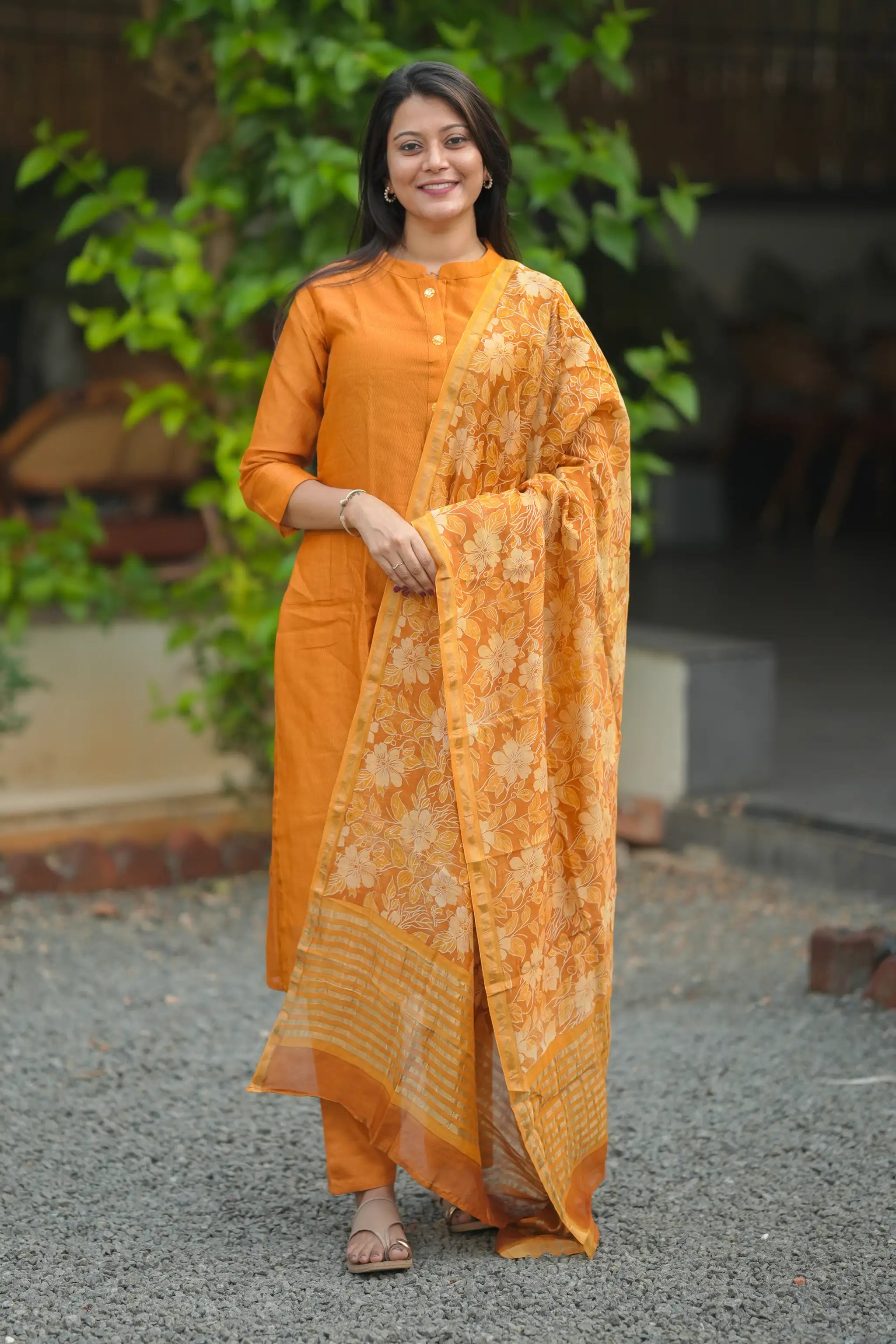 Yellow Digital Printed Chanderi Silk Suit Set