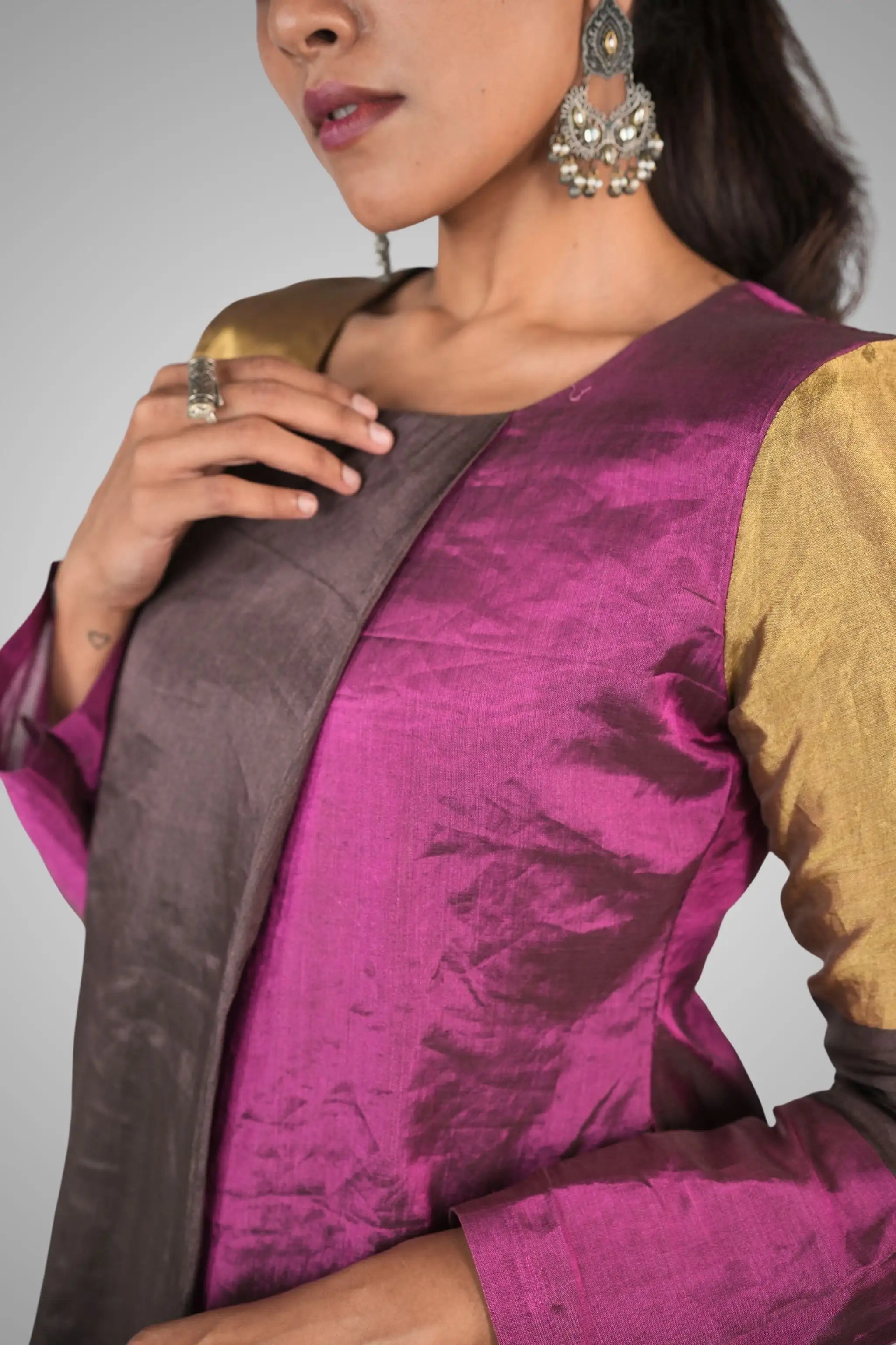 Multi Coloured Banarasi Tissue Silk Kurti Set