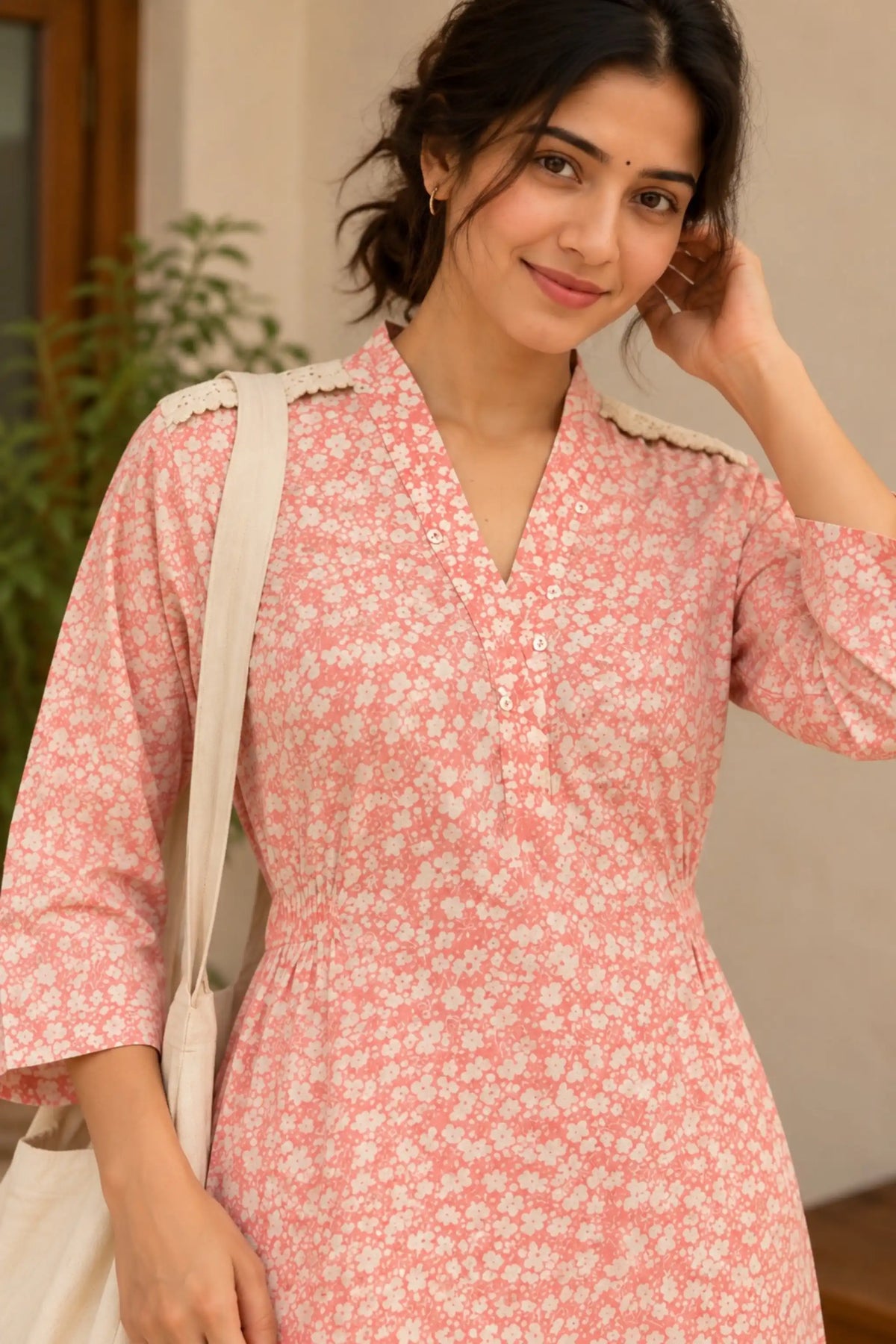 Pink Digital Printed Cotton Kurta Set