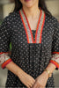 Black Printed Cotton A-line Kurti Set with Embroidered Yoke & Matching Pants