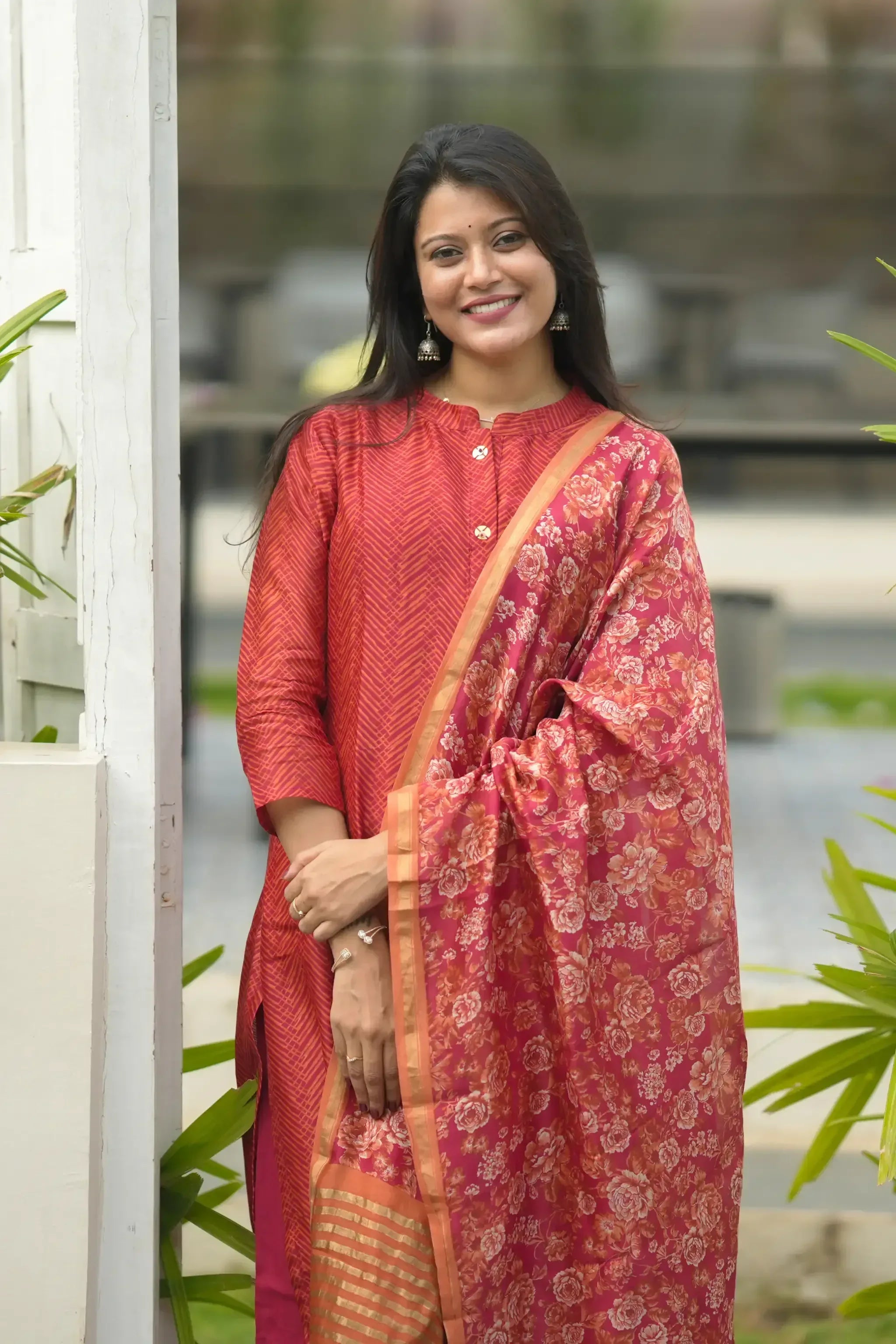 Red Digital Printed Chanderi Silk Suit Set - Aarni Clothing - A Destination for Handpicked Ethnic Wear