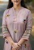 Light Mauve Mul Chanderi Suit Set with Floral Butis