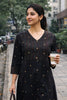 Black Cotton Embroidered Kurti Set