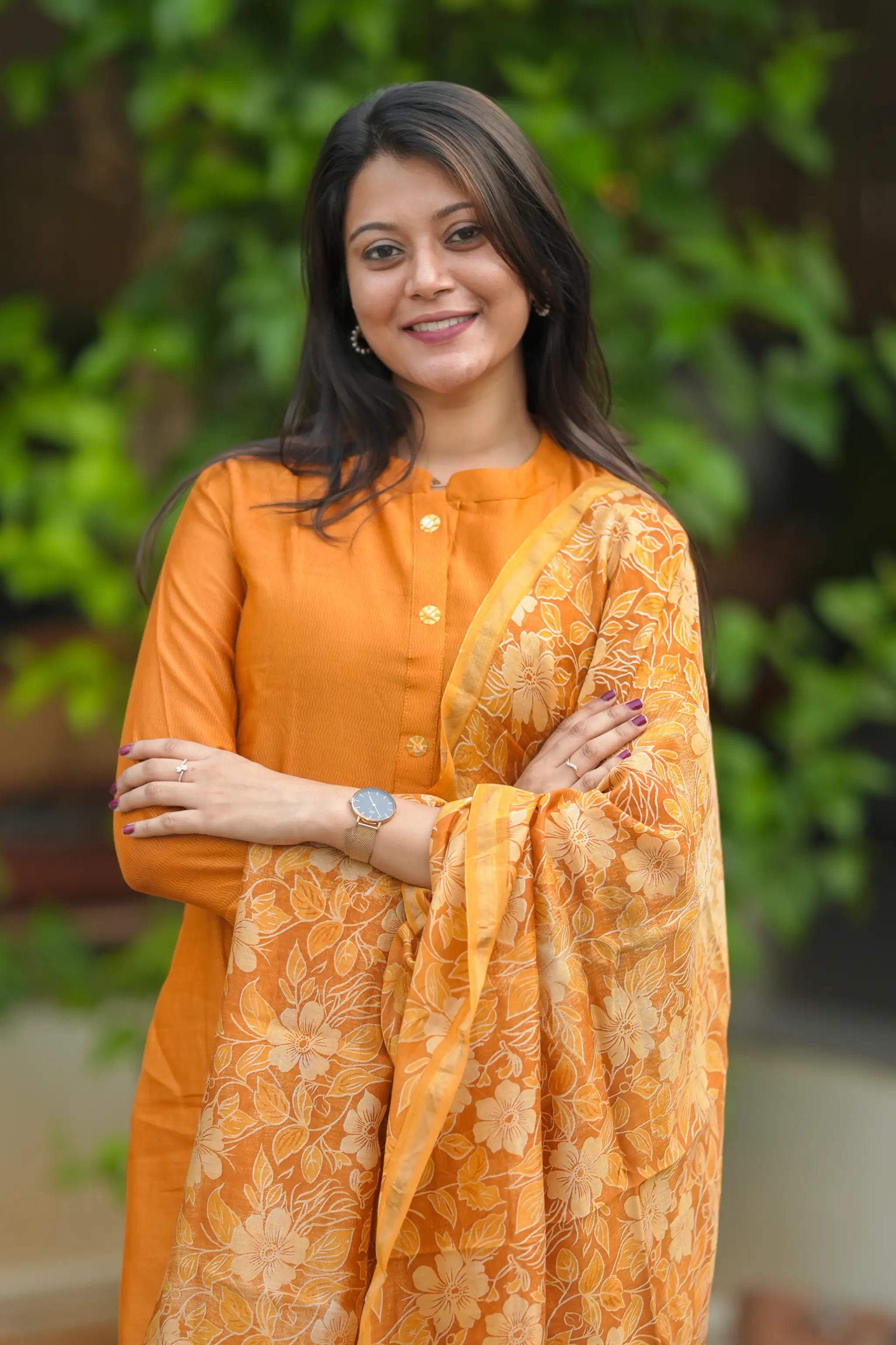 Yellow Digital Printed Chanderi Silk Suit Set