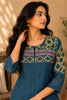 Blue Mirror Embroidered Mul Chanderi Kurti Set
