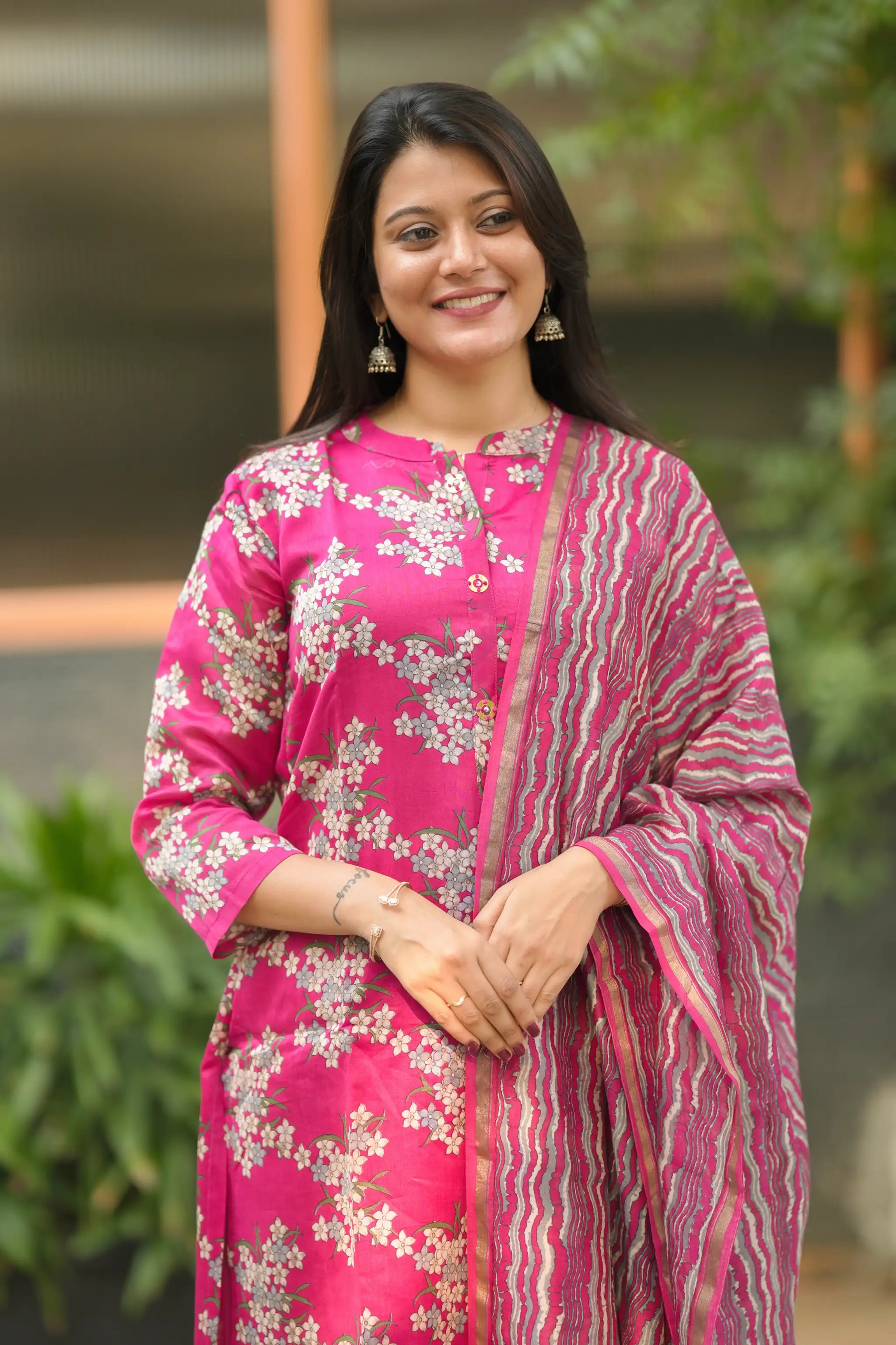 Pink Digital Printed Chanderi Silk Suit Set
