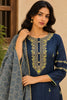 Blue Embroidered Dola Silk Kurti and Dupatta Set