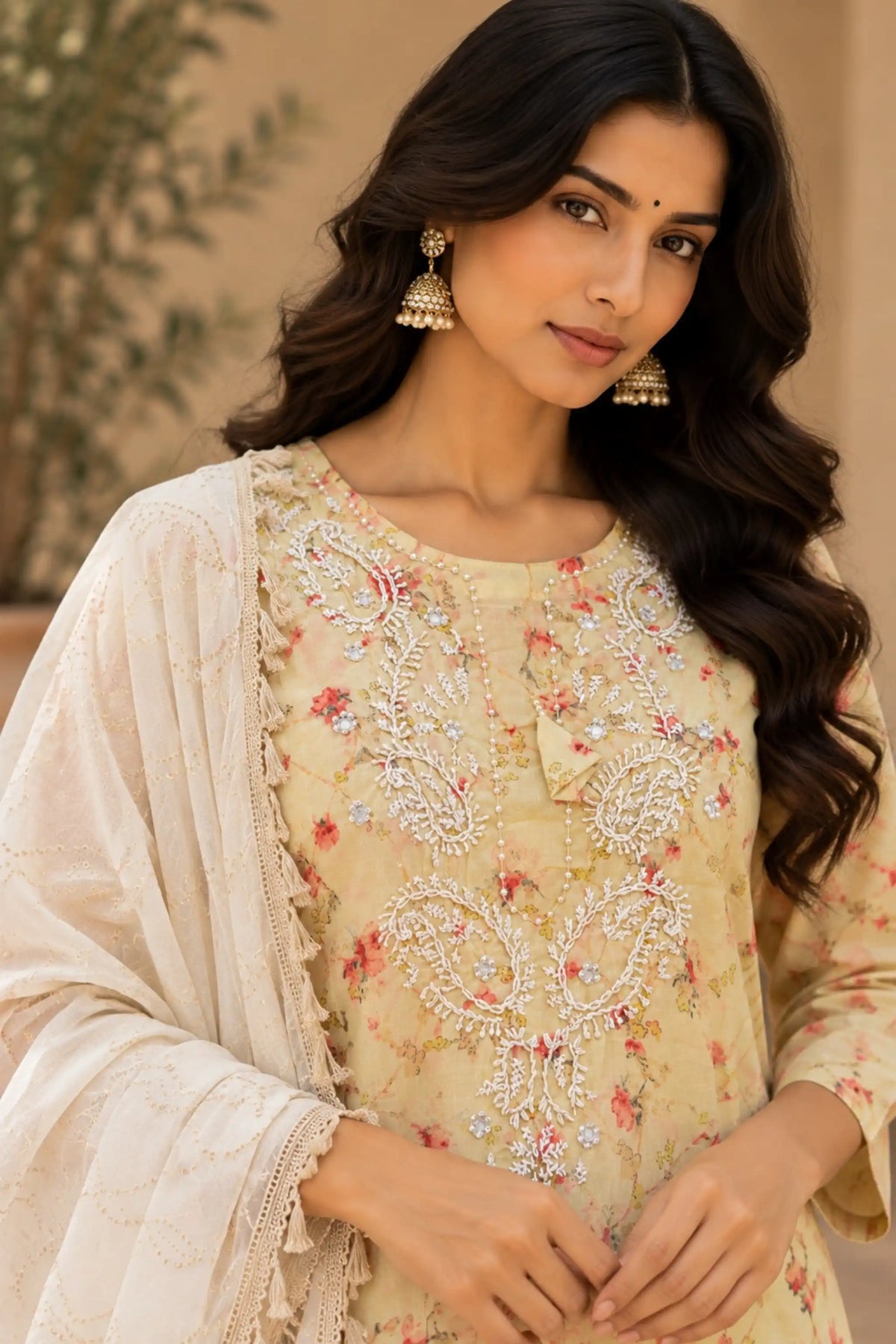 Yellow Floral Printed Cotton Suit Set