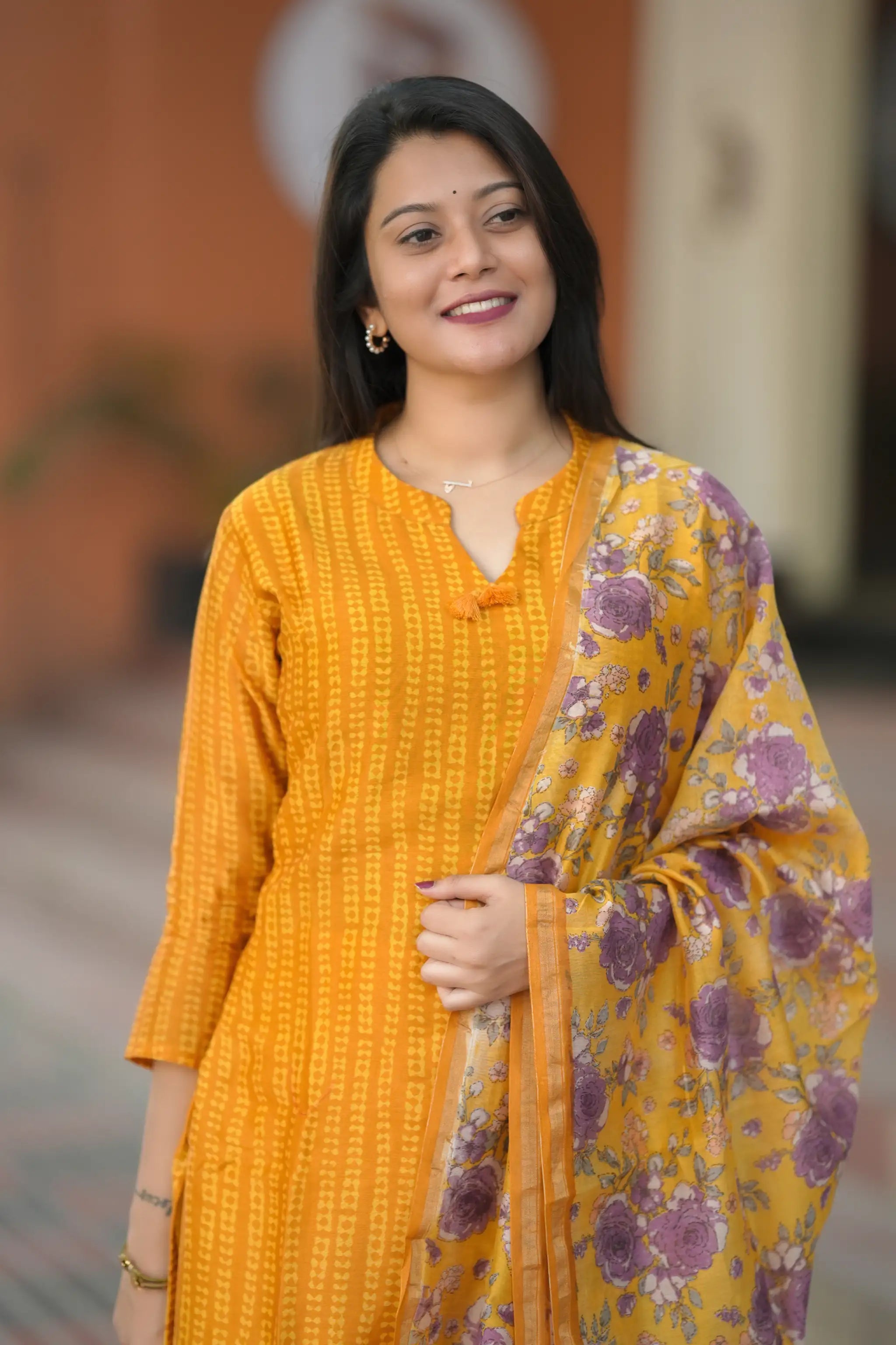 Yellow Digital Printed Chanderi Silk Suit Set